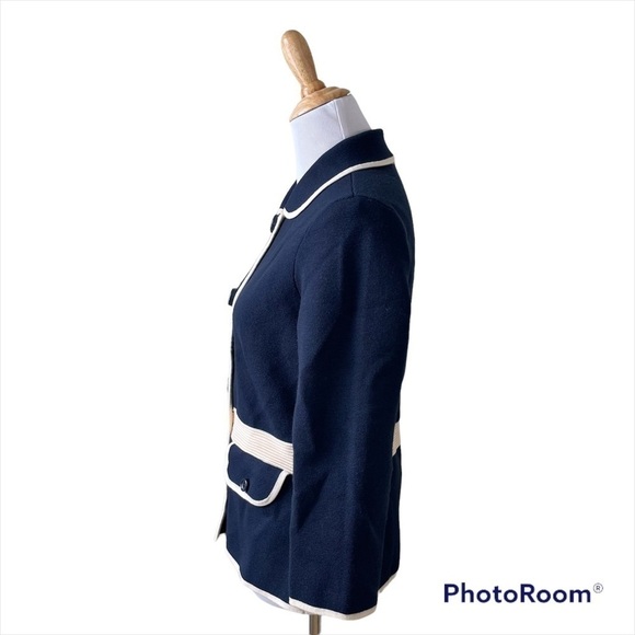 Kate Spade Mayson Wool Sweater Jacket in Midnight Navy and Cream Size 8 - Picture 4 of 10